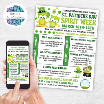 st patricks day spirit week ideas for school or work on customizable flyer